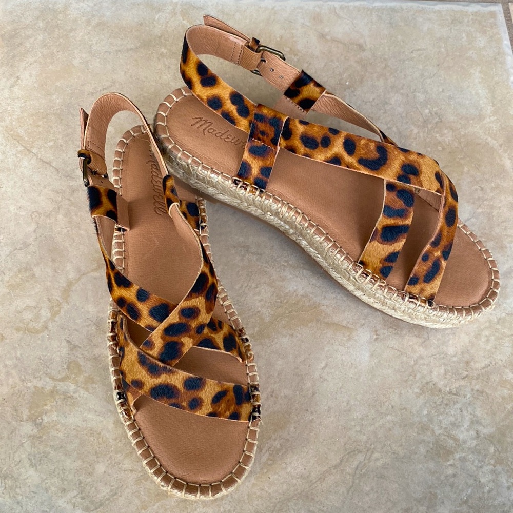 New in Box Madewell Leopard Calf Hair Espadrille Sandals size 9.5